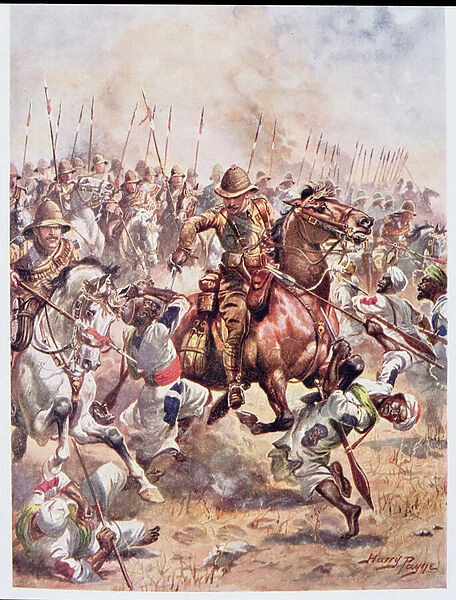 Charge of the Twenty-First Lancers, illustration from Glorious Battles of English History by Major C. H. Wylly, 1920s (colour litho)