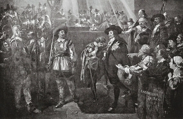 Charles I leaving Westminster Hall after Sentence, 1649 (litho)