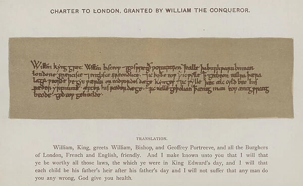 Charter to London, granted by William the Conqueror (colour litho)