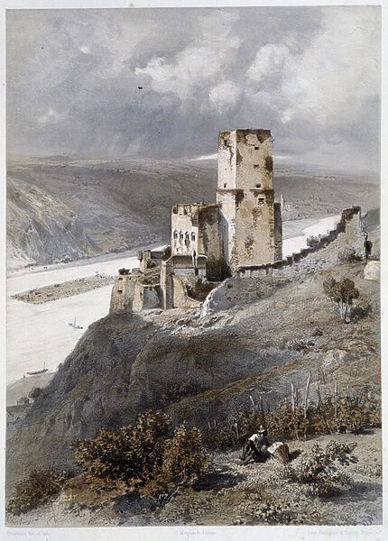 Chateau de Gutenfels - In 'The monumental and picturesque Rhine', watercolour after nature, lithographs by Fourmais and Stroobant