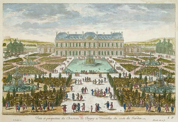 The Chateau and Jardin de Clagny at Versailles (colour litho)