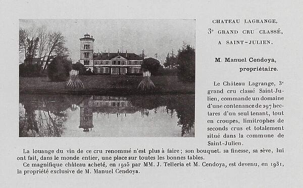 Chateau Lagrange, 3e Grand Cru Classe, A Saint-Julien, M Manuel Cendoya, proprietaire (b / w photo)