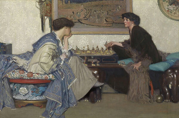 The Chess Game (oil on canvas)