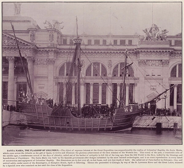 Chicago Worlds Fair, 1893: Santa Maria, the Flagship of Columbus (b  /  w photo)