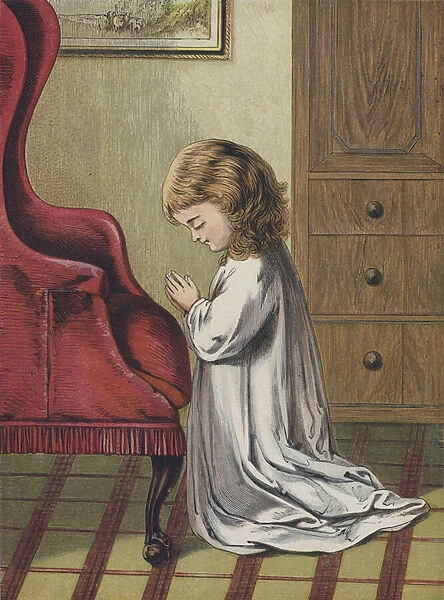 Child praying (colour litho)