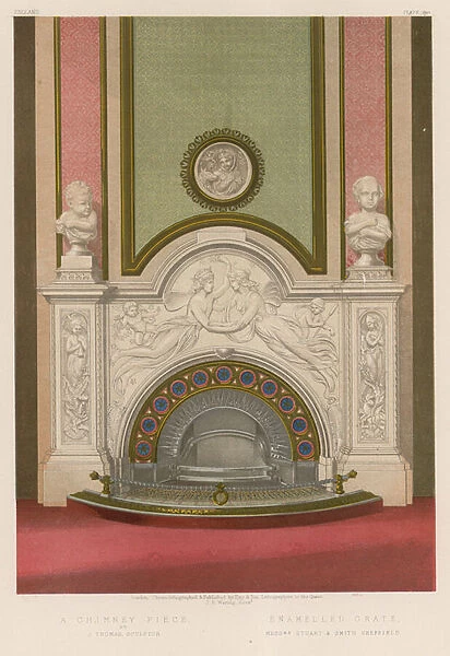 A Chimney Piece by J Thomas, Sculptor; Enamelled Grate, Messrs Stuart and Smith Sheffield (chromolitho)