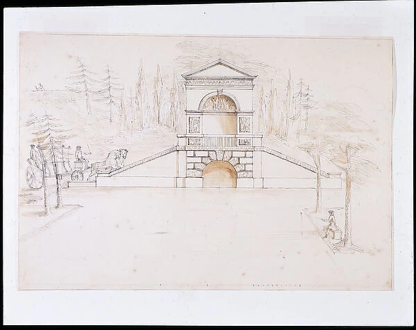 Chiswick, design for a pedimented cascade combined with a road bridge at the end of