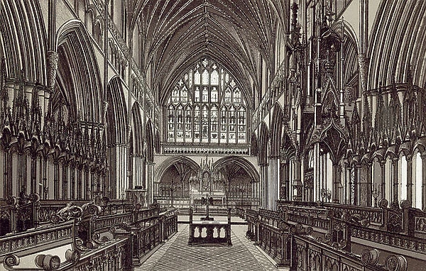 Choir East, Exeter Cathedral (litho)