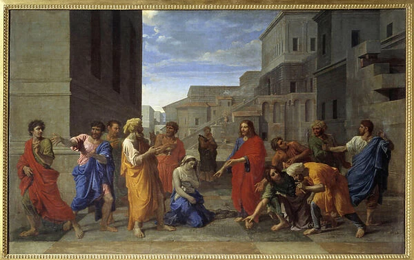 Christ and the Adultere Woman Painting by Nicolas Poussin (1594-1665) 1653 Sun