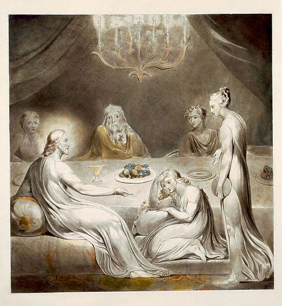 Christ in the House of Mary and Martha (colour litho)