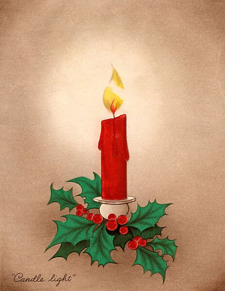Christmas Candle with Holly, 1940s (lithograph)
