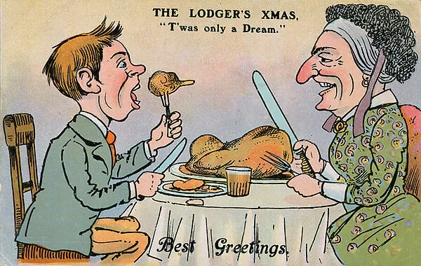 Christmas lunch in lodgings (colour litho)