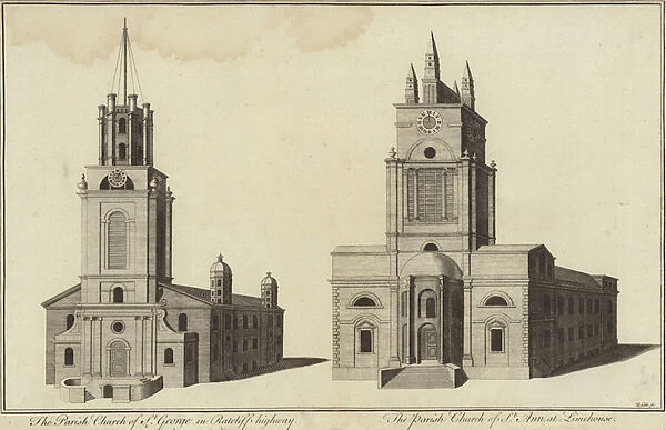 Church of St George, Ratcliff Highway and Church of St John, Limehouse, London (engraving)