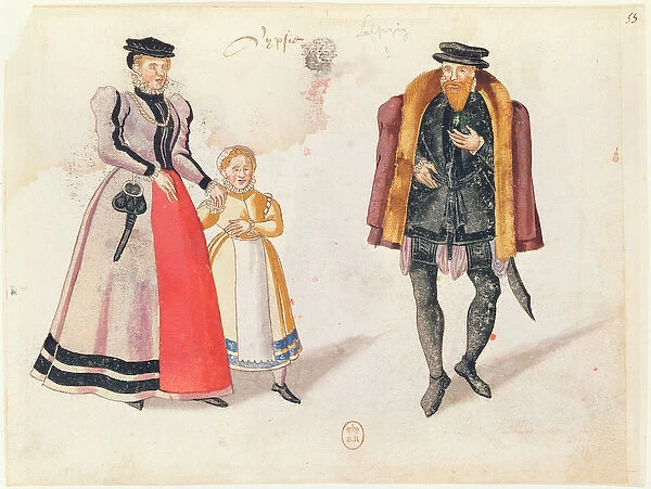 Citizens of Leipzig, 1572 (colour engraving)