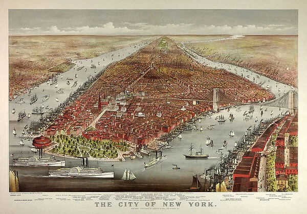 The City of New York, pub. 1876 (colour litho)