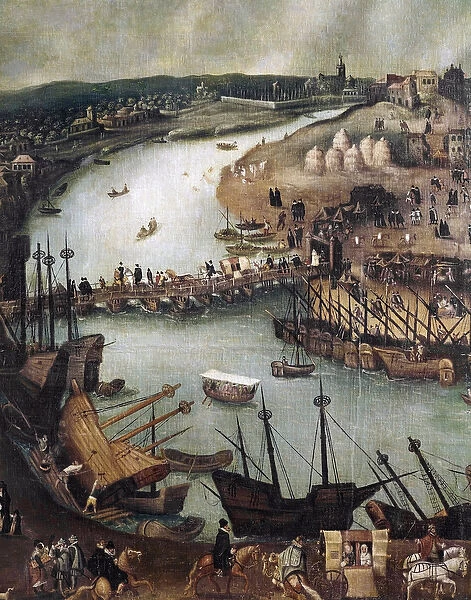 The City of Seville. Detail harbour and Commercial Activities(painting, end 16th century)