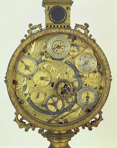Clock, gilded with two rampant lions, rear view, Venetian, 18th century (see also 61126)