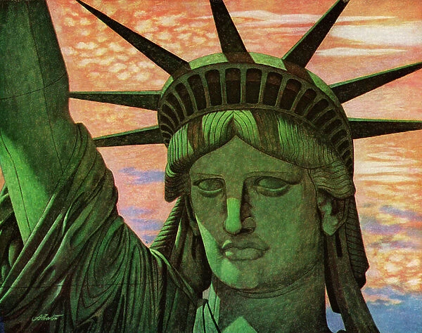 Close-Up Aerial View of the Statue of Liberty, 1951 (screenprint)