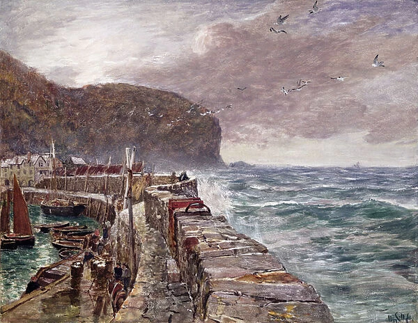 Clovelly Pier, 1897 (gouache on paper)