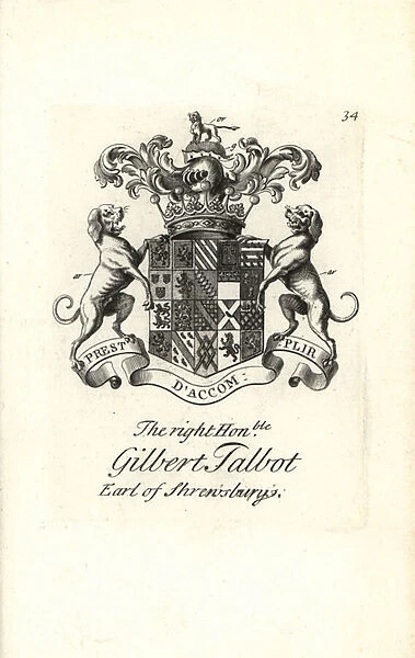 Coat of arms and crest of the right honorable Gilbert Talbot, 13th Earl of Shrewsbury, 1673-1743