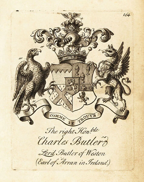 Coat of arms of the Right Honourable Lieutenant-General Charles Butler, 1st Earl of Arran, 3rd Duke of Ormonde, 1671-1758