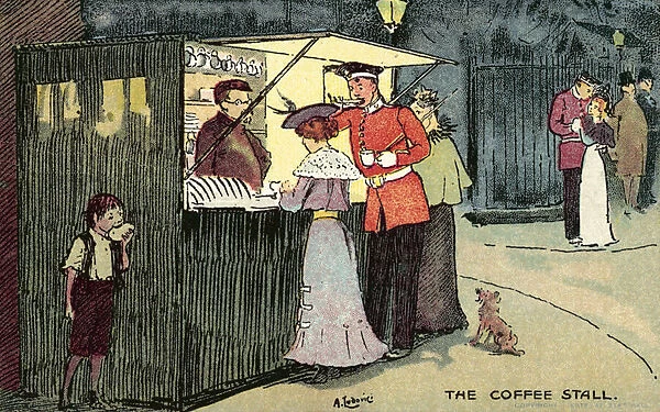 The Coffee Stall, London (colour litho)