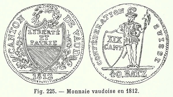 Coinage of Vaud, Switzerland, 1812 (engraving)