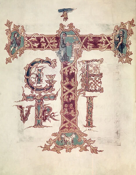 Col Lat 9428 f. 15v Initial T; The Ascension of Christ, from the Drogo