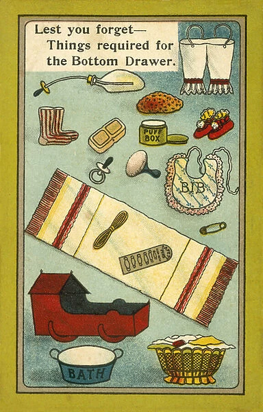 Collection of things for a baby (colour litho)