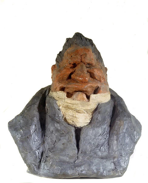 Coloured raw earth bust of the French cartoonist, lithographer