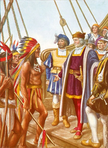 Columbus receiving on board the Santa Maria the Cacicco Guacanagari, chief of the natives