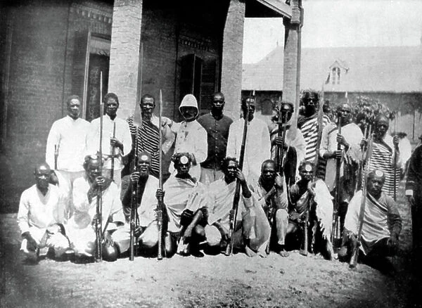 Conquest of Madagascar in 1895 : group of Bara warriors