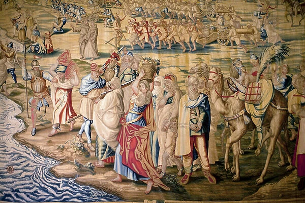 Detail of the conquete of Tunis (Tunisia) - Tapestry by Francisco and Cornelius Van der Goten (18th century), woven at the royal tapestry factory, mid 18th century, after the 16th century tapestry by Willem de Pannemaker - (Tunis Conquest, detail)