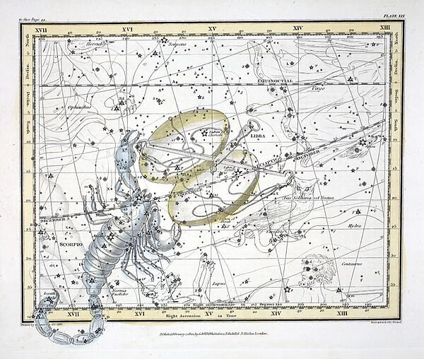 The Constellations (Plate XIX) Libra and Scorpio, from A Celestial Atlas