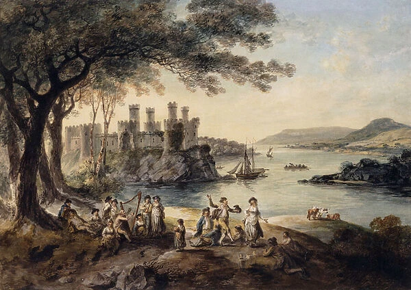 Conway Castle, with John Smith The Blind Harper in the foreground, 1796 (pencil