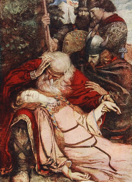 Cordelia, Cordelia, King Lear, Act V Scene 3, illustration from Tales from Shakespeare by Charles and Mary Lamb, 1905 (colour litho)