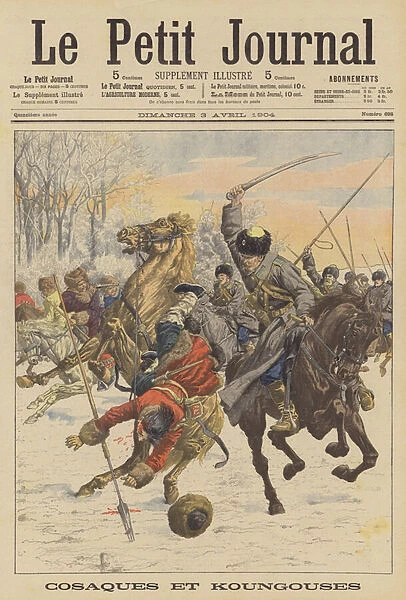 Cossacks fighting Manchurian horsemen (colour litho)