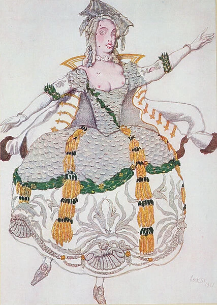 Costume design for a Mazurka (Lady), from Sleeping Beauty, 1921 (colour litho)