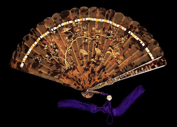 COSTUME: WORLD CULTURES, fan, Asia, Japan (place of manufacture), c. 1870-1880 (tortoiseshell, ivory, silk)