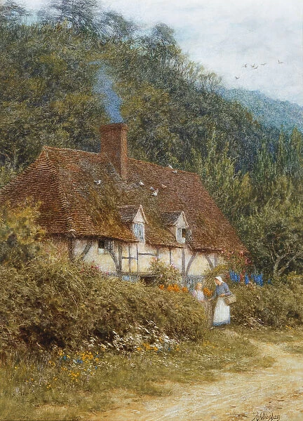 A Cottage near Witley, Surrey (watercolour with scratching out)