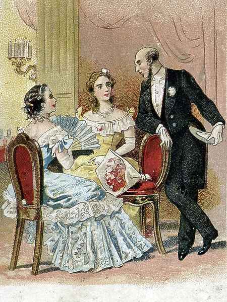 Coup d'etat of 2 December 1851: The French financier and politician Charles de Morny called, Counte de Morny (or Duke) (1811-1865) talking to a lady about the coup d'etat projected on the national assembly