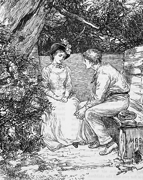 A couple courting, 1888 (engraving)