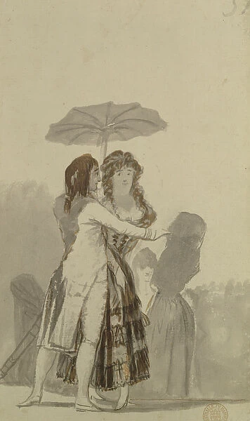 Couple with a Parasol, 1797 (black and grey pencil on paper)
