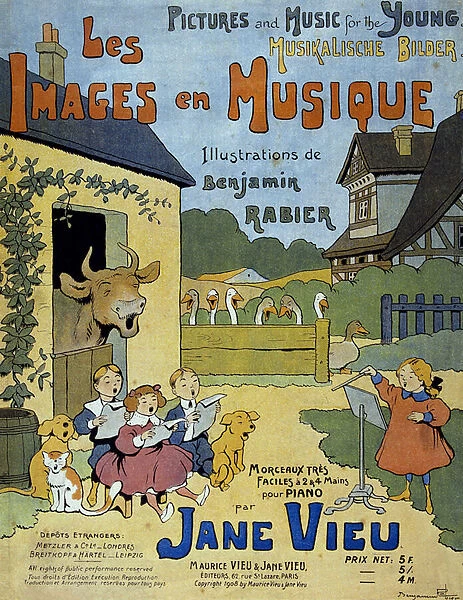 Cover of a music album 'Les images en musique'by Jane Vieu, illustrated by Benjamin Rabier (1864-1939)