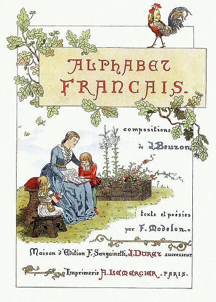 Cover page of the book Alphabet francais, 1887 (engraving)