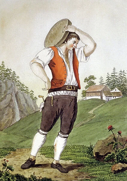 Cowherd in Switzerland, early 19th century (engraving)