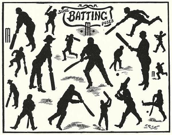 Cricket batting poses (litho)