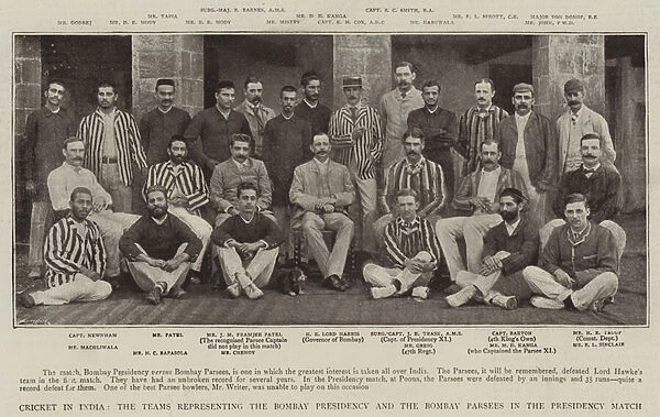 Cricket in India, the Teams representing the Bombay Presidency and the Bombay Parsees in the Presidency Match (b  /  w photo)