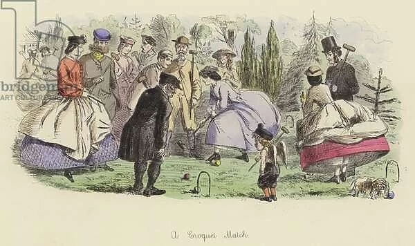 A Croquet Match (coloured engraving)
