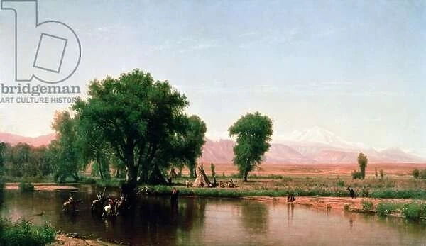 Crossing the Ford, Platte River, Colorado (oil on canvas)